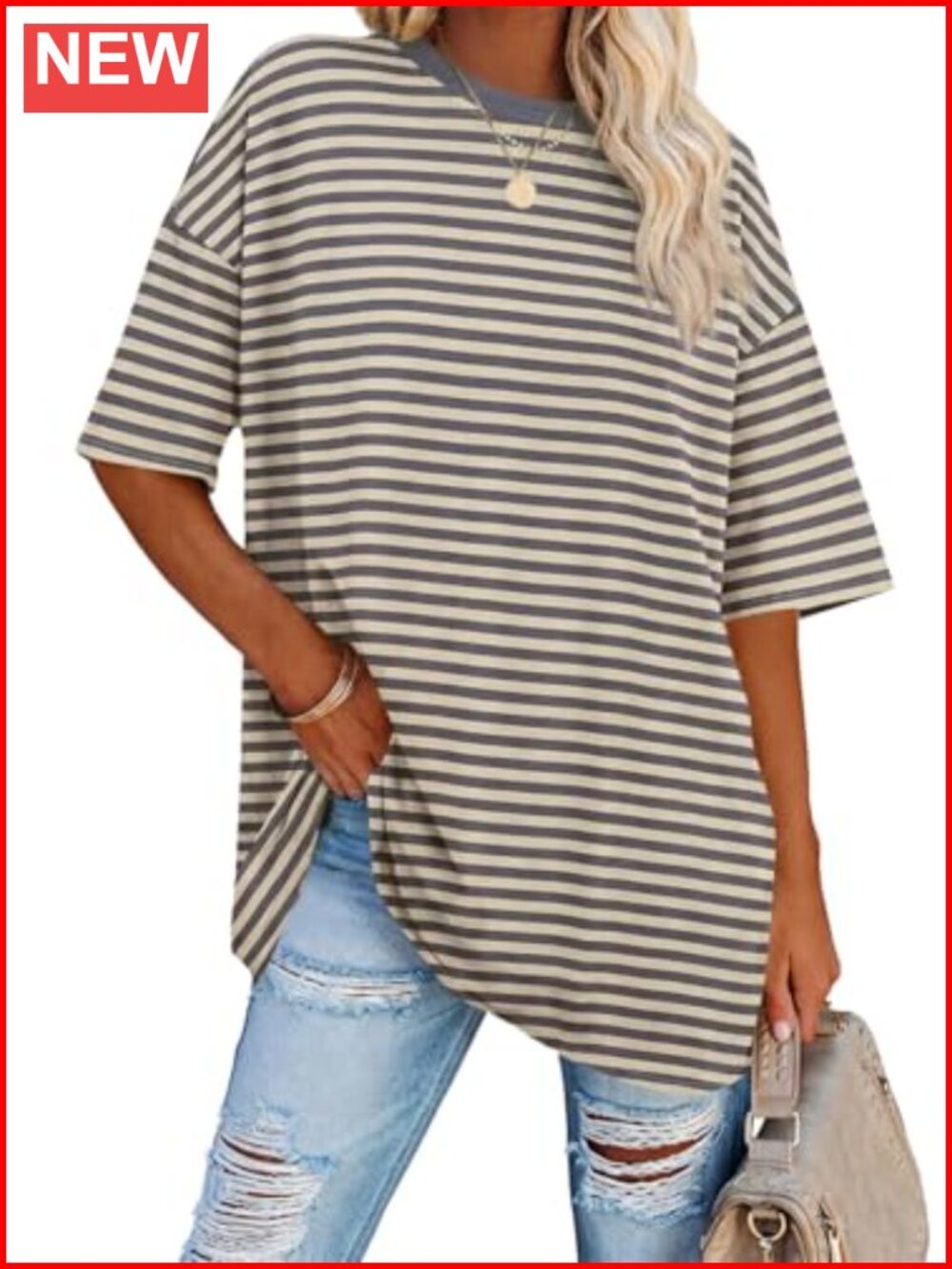 Womens Oversized Tunic T-Shirt Casual Crew Neck Half Sleeve Soft Stretchable Tee